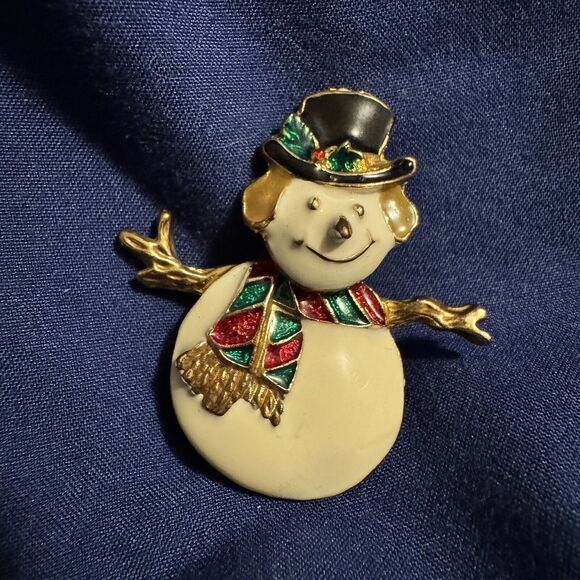 Holiday Snowman Brooch with Bobbly Head [Jewelry 070] - Picture 1 of 6